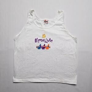 Vintage Mono Lake South Dakota Tank Top Test Print Signal White Graphic L 90s